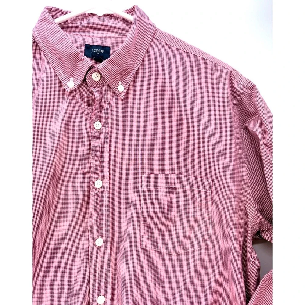 J Crew Red Gingham Button Up Shirt Sz L Preppy Classic Americana Summer Cotton